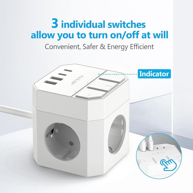 Thumbnail 3 de Multipresa Multipla JSVER con 3 prese e 3 m di cavo