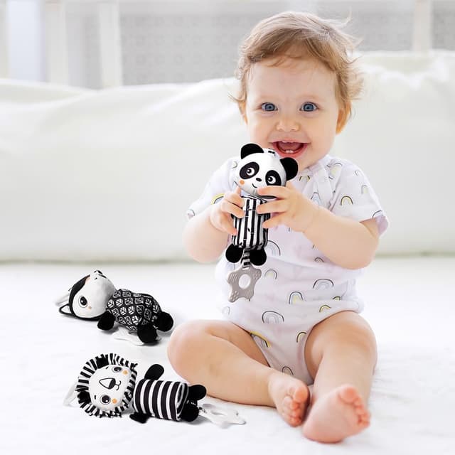 Thumbnail 6 de Aolso Kinderwagen-Spielzeug 3-teiliges Hängespielzeug (schwarz-weiß) – Panda/Fuchs/Löwe