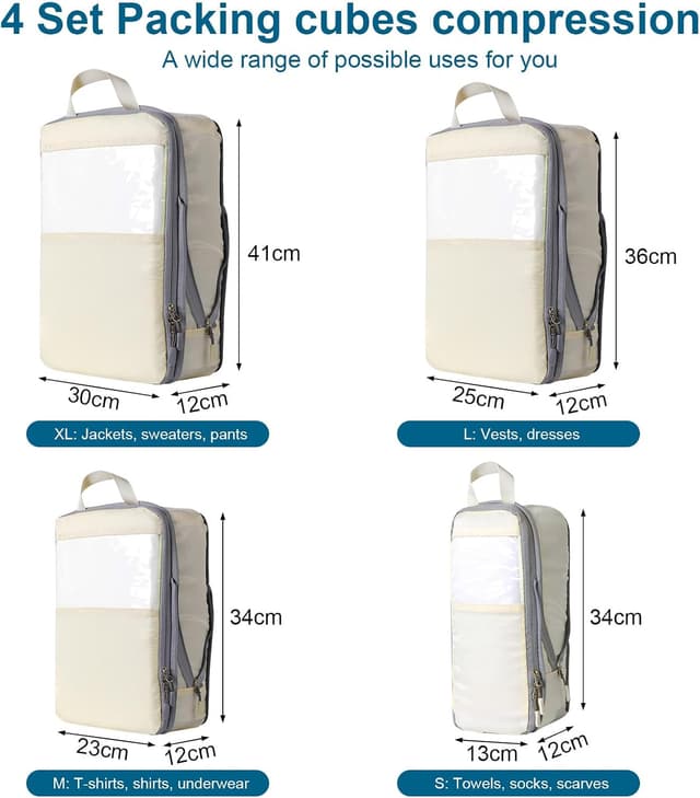 Thumbnail 3 de Cozary Organizer Valigia set di packing cubes beige per viaggio