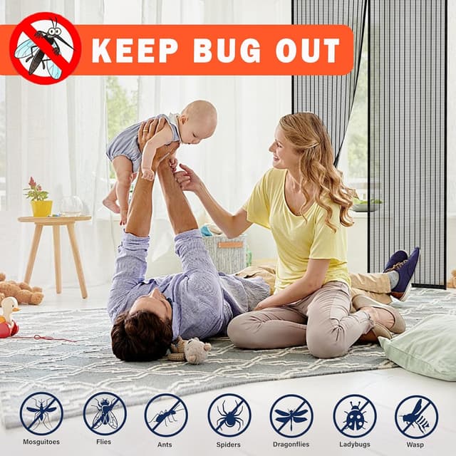 Detalle 2 de BukyTom Zanzariera Magnetica Porta 150x240 (nera) con chiusura automatica a calamite