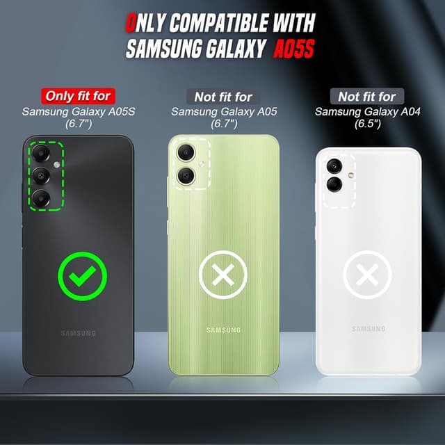 Detalle de LeYi Samsung Galaxy A05S phone case with sliding camera lens cover, ring stand and screen protectors (Light Green)