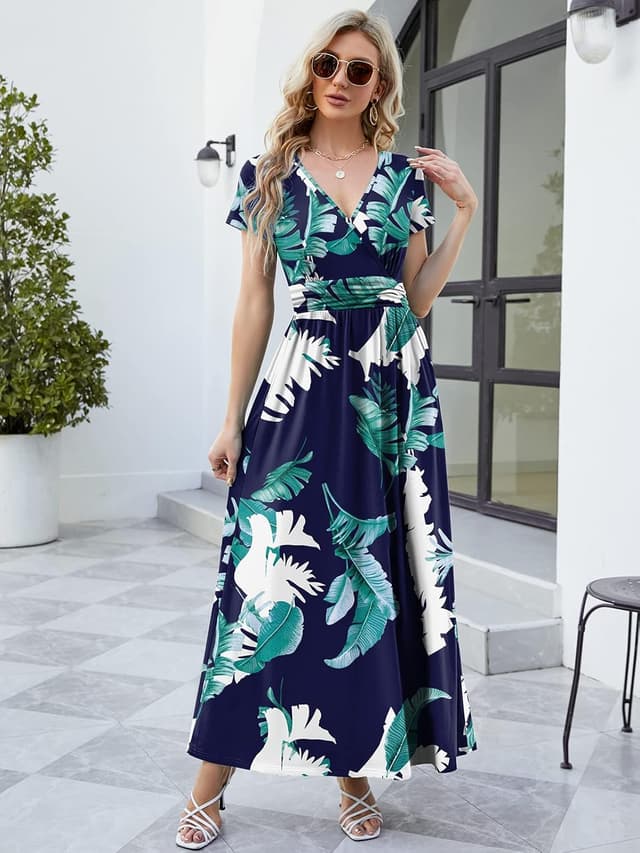 Detalle 2 de ANRILITA Maxi Dress for Women 2026 Wrap V-Neck Empire Waist with Pockets