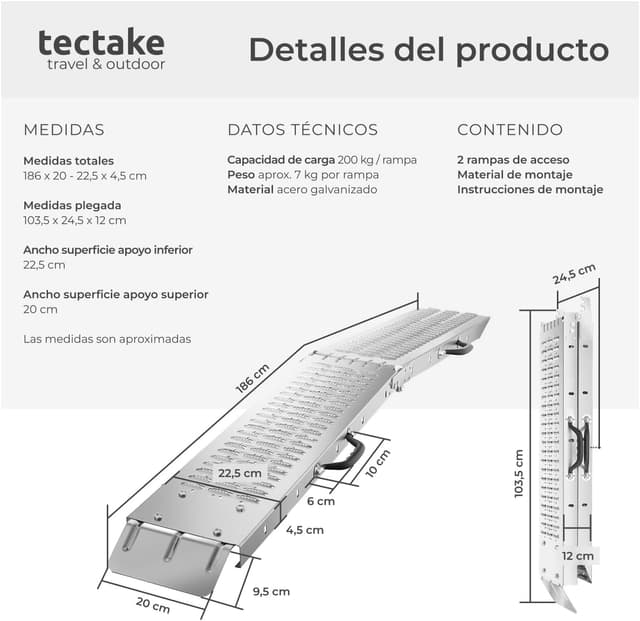 Thumbnail 5 de tectake® 2X Rampas plegables 186 cm para carga