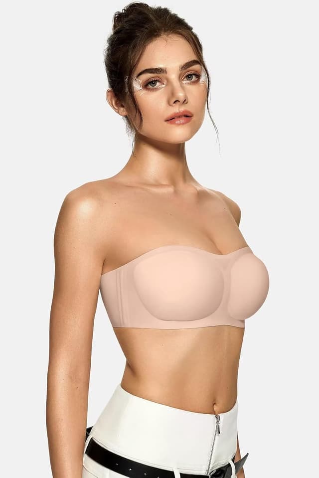 Detalle de Vertvie Women’s Strapless Jelly Push-Up Seamless Bandeau Bra (Wire-Free, Silicone Non-Slip)