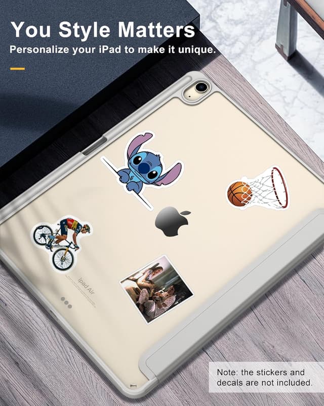 Detalle de TiMOVO Case for New iPad Air 13 inch (M4/M3/M2, 2024–2026) with Pencil Holder, Clear Back & Auto Sleep/Wake, Light Gray