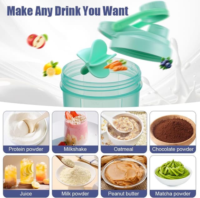 Detalle 2 de Alaoo Protein Shaker (2er-Set) 500 ml – BPA-frei, auslaufsicher mit Messskala und Mixball