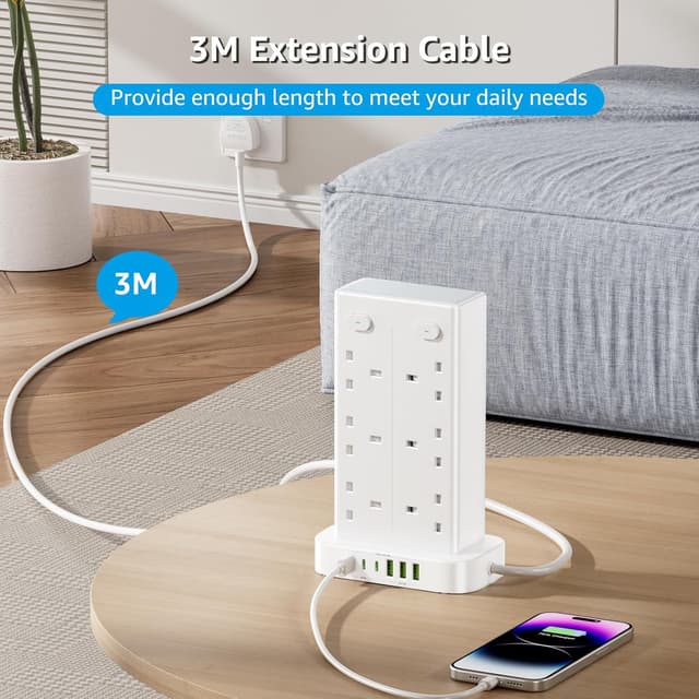 Thumbnail 6 de 3M Tower Extension Lead with USB Slots 12-Way