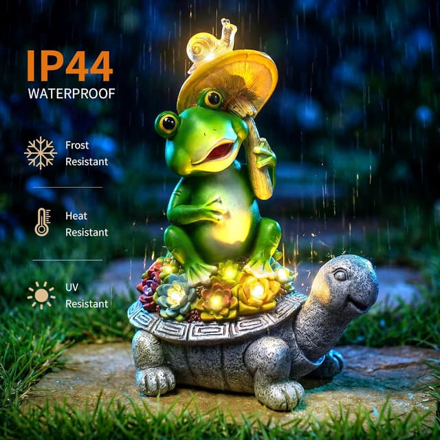 Detalle de 2026 Unique Solar Turtle Garden Statue with LED Lights, Succulent Details & Waterproof Design