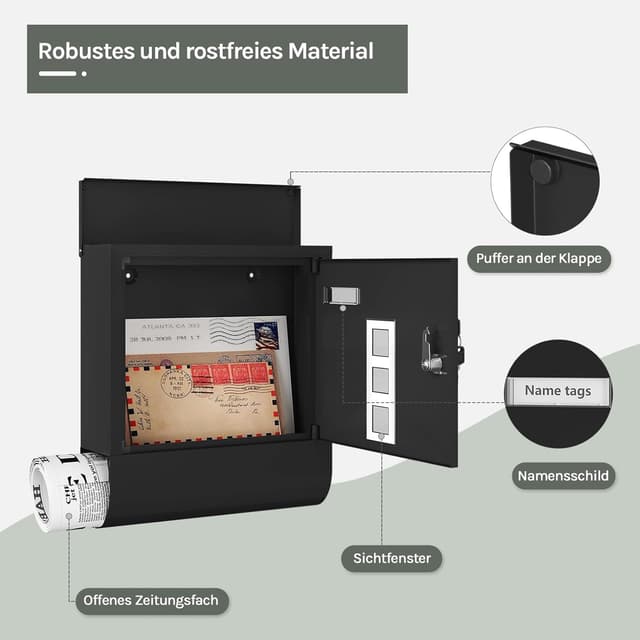 Thumbnail 4 de WOLTU Briefkasten mit Zeitungsfach 30,5x33,5x9 cm 📮