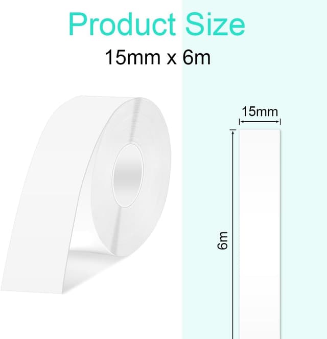 Detalle 2 de OFFCUP Label Maker Tape (15mm x 6m) waterproof anti-oil thermal label tape replacement for P11/P12/D30/D35 and HP1/HP3