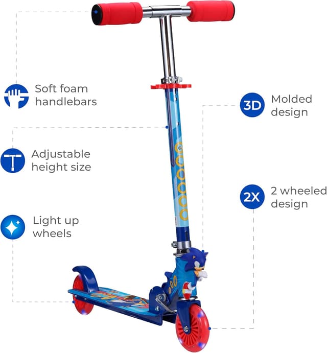 Thumbnail 2 de Sonic The Hedgehog 2 Wheel Kick Scooter with Light Up Wheels ⚡