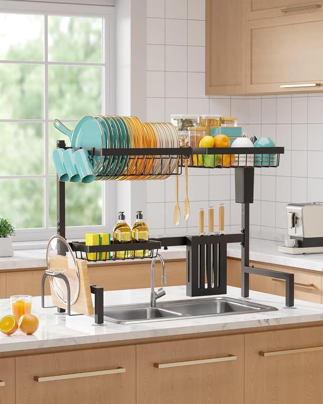 Thumbnail 6 de Sakugi Over The Sink Dish Drying Rack (Adjustable 2-Tier, Stainless Steel, Black)
