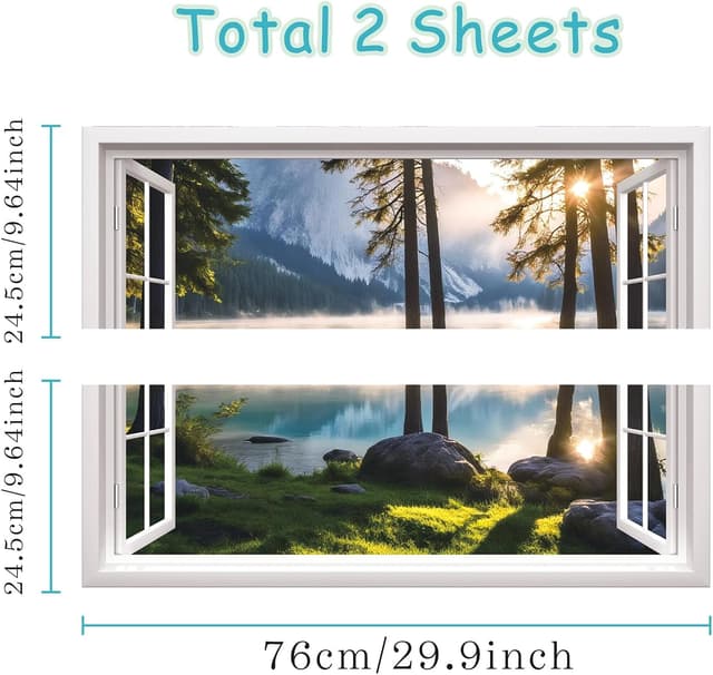 Detalle 2 de HPNIUB 3D Beach Wall Stickers (Sea View Wall Art) – 2-sheet sea scenery mural decal