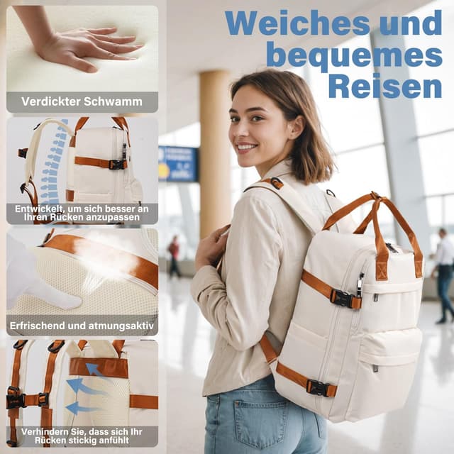 Detalle de COOLIFE Handgepäck Rucksack für Easyjet 45×36×20 cm (30L) mit Laptopfach – Weekender für kurze Trips