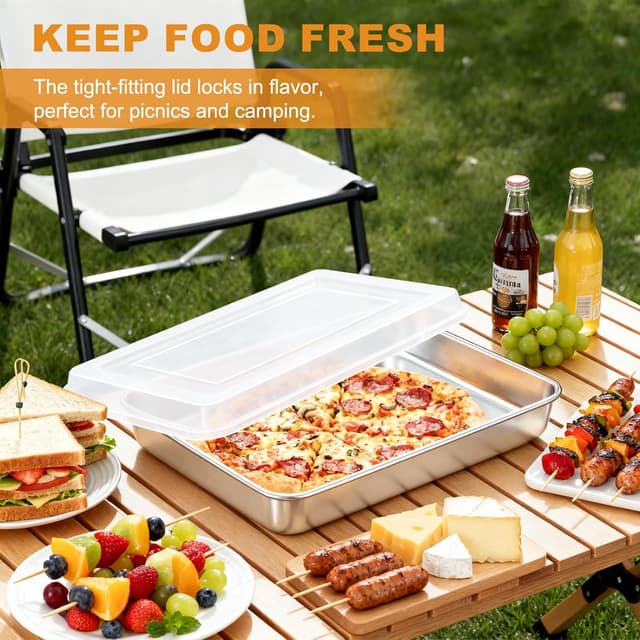 Detalle 2 de Blingco Stainless Steel Baking Pan with Lid (12⅓ x 9¾ x 2 in Deep) — 2 Rectangular Cake Pans + 2 Lids