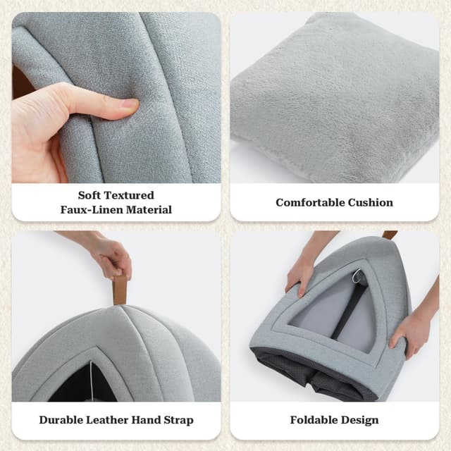 Detalle de PAWZ Road Katzenhöhle mit waschbaren Kissen (Grau), 40 x 40 x 40 cm – gemütliches Katzenzelt & Hunde-Kleintierhaus