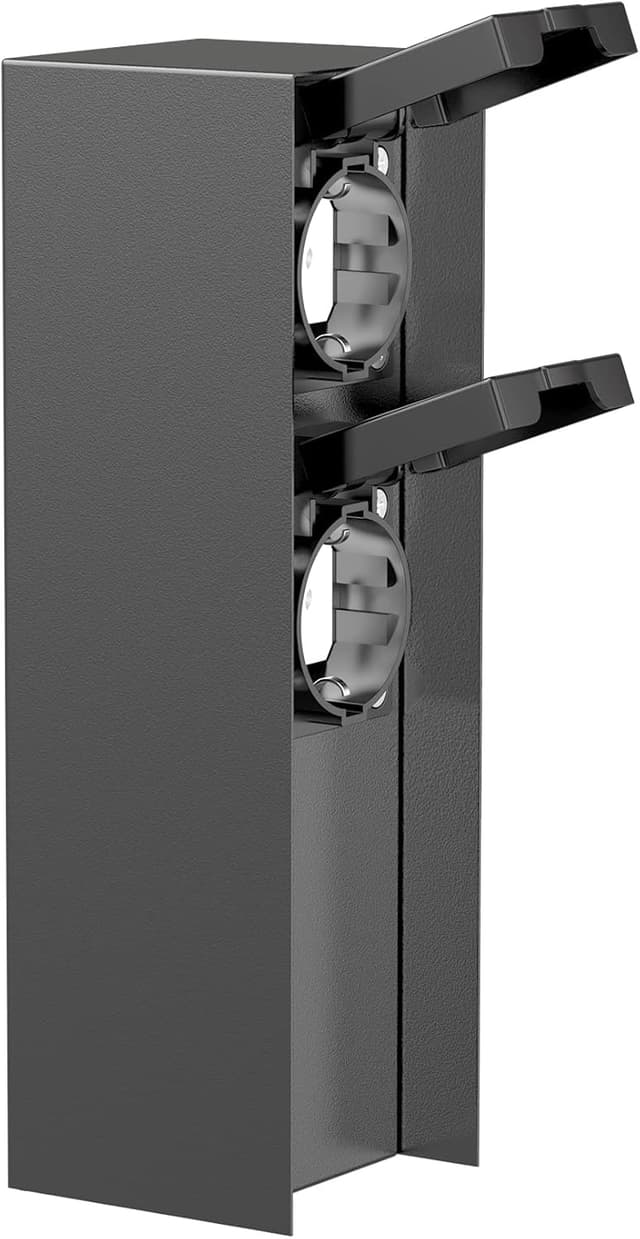 Detalle 2 de ledscom.de 2er-Set Garten-Steckdosensäule POMI aus Edelstahl, IP44 (2-fach), anthrazit, eckig, 23 cm