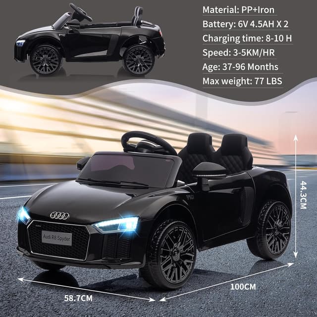 Detalle de Macchina elettrica per bambini 12V Edizione Polizia con telecomando 2.4G e luci LED (R8, nero)