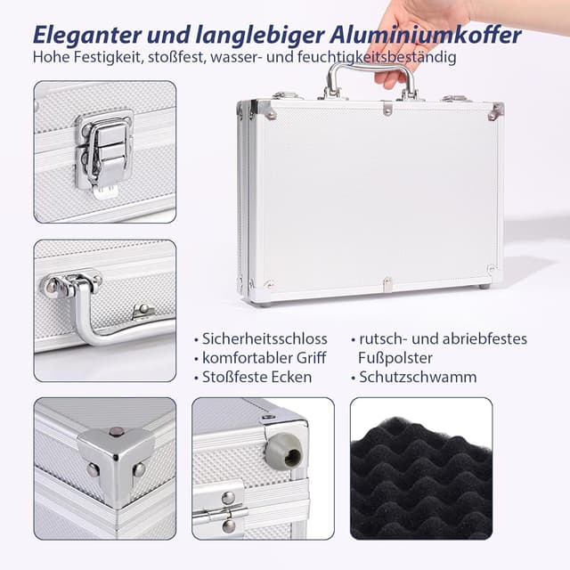 Detalle 2 de PLAYWUS Pokerkoffer mit 500 Laserchips, 2 Pokerdecks & 3 Button – Komplettset im Aluminiumkoffer