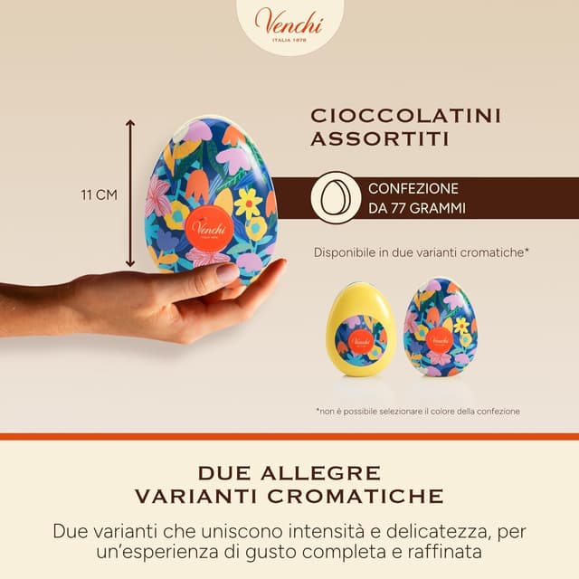 Detalle 2 de Venchi uovo di cioccolato in latta apribile (77 g) con 7 ovetti assortiti senza glutine