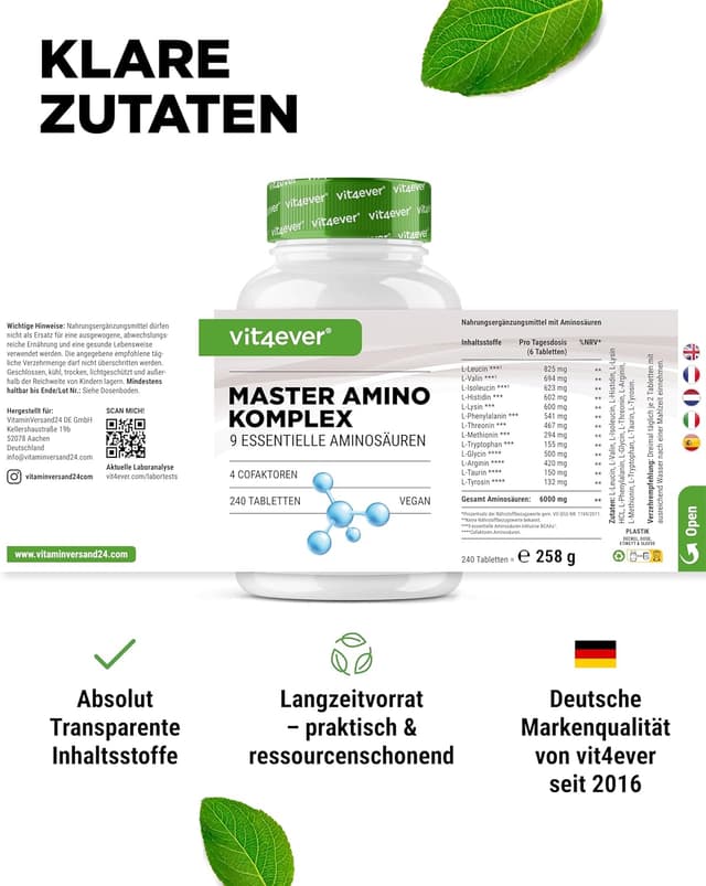 Detalle 1 de vit4ever Master Aminosäuren Komplex 6000 mg