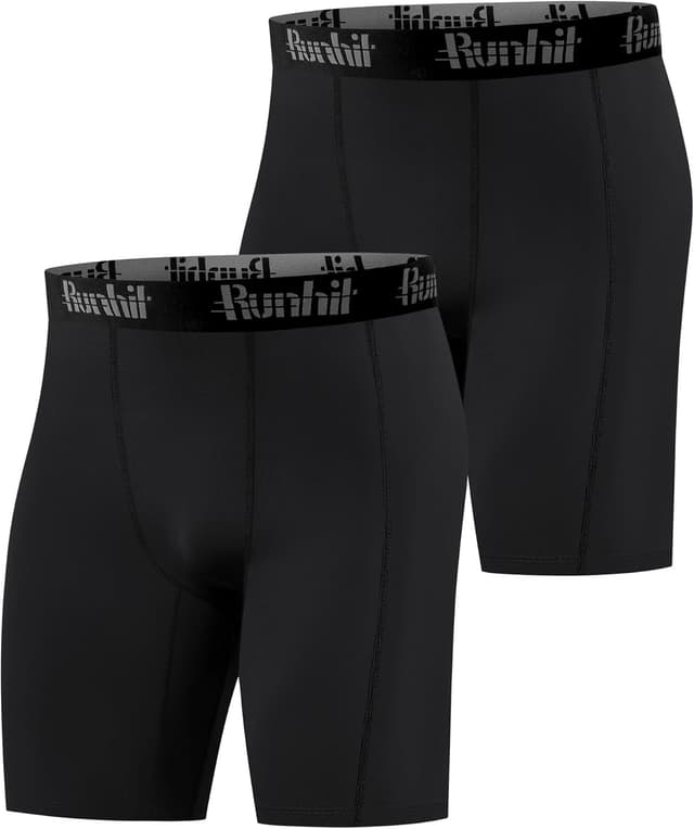 Detalle de Runhit Compression Shorts for Men (1 or 2 Pack) – Moisture-Wicking Anti-Chafe Base Layer