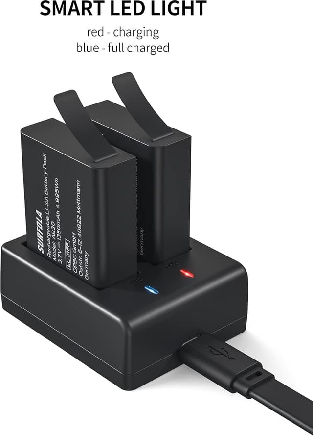 Detalle de Batteries rechargeables Surfola (compatible Wolfang) 1350 mAh pour caméra sport – pack de 2 + chargeur USB double