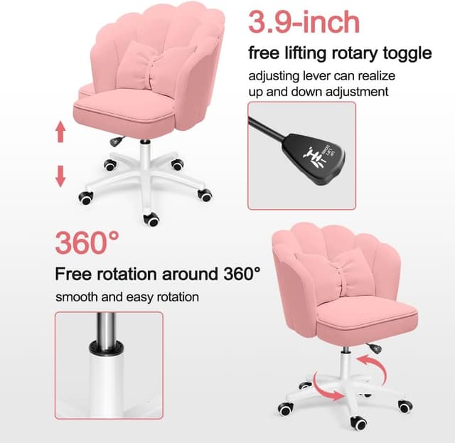 Detalle de XUEGW Schreibtischstuhl mit Samtbezug, Blütenblatt-Design und Schleifen-Kissen