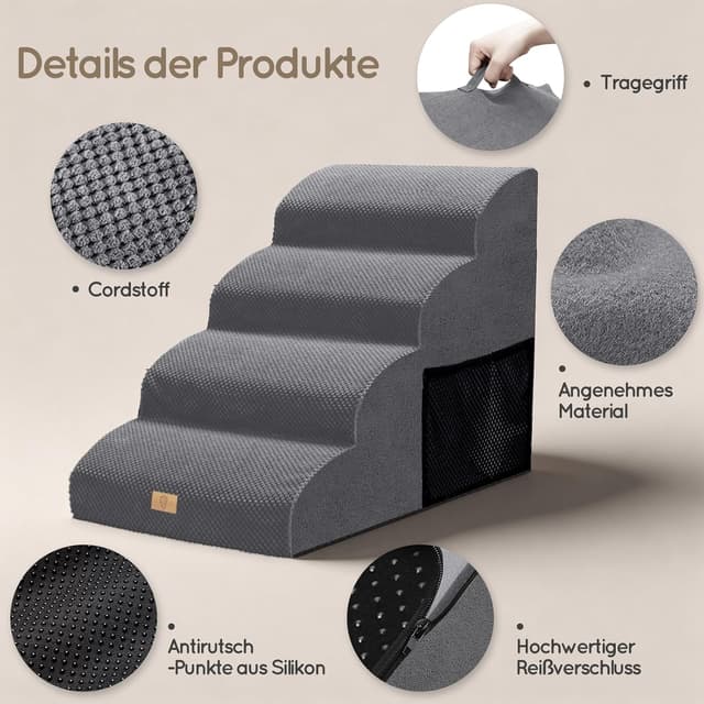 Detalle de Thihome Hundetreppe 4 Stufen 73×40×53 cm