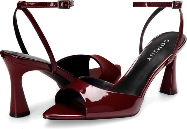 Detalle 1 de COMJUY Women’s Kitten Heel Peep-Toe Strappy Sandals with Adjustable Ankle Strap