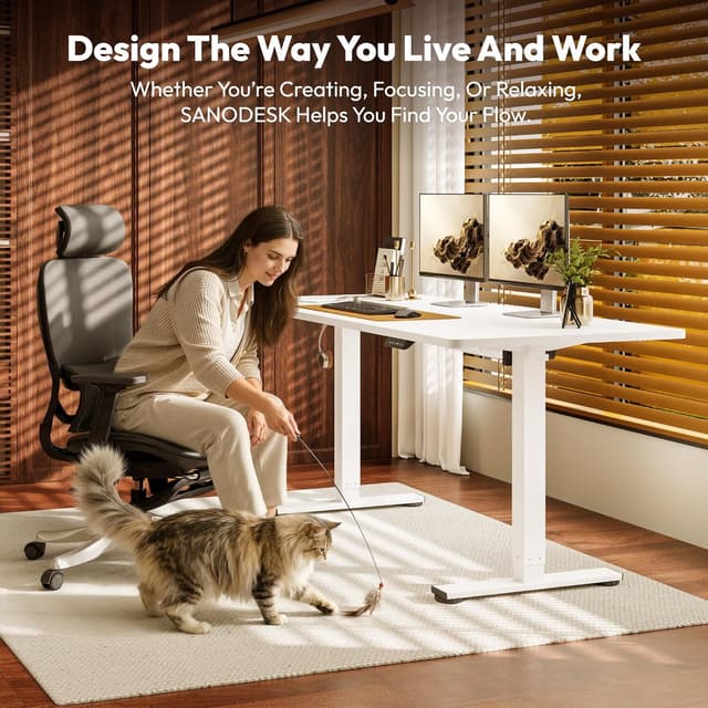 Detalle 2 de SANODESK 160 x 60 Electric Standing Desk (Height Adjustable) with Smart Memory Panel, Hooks & Cupholder Tray