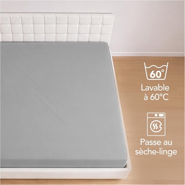 Thumbnail 5 de Dreamzie Drap Housse 80x190/200 Gris coton jersey