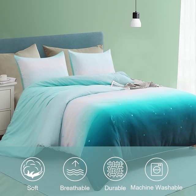 Detalle 2 de DJY Teal Gradient Star Bedding Set with Zipper Closure (King Size 230x220cm)