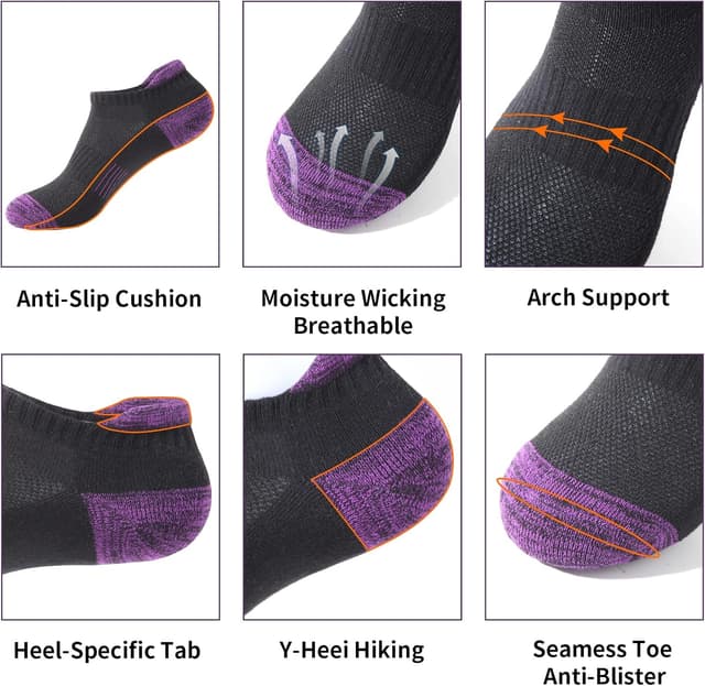 Detalle de BUDERMMY Trainer Socks for Women (6 Pairs) – Cushioned, Breathable Cotton Ankle Sports Socks