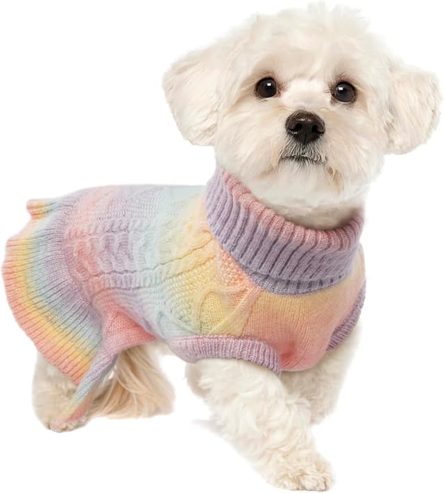 Detalle de LeLePet Lelepet Turtleneck Large Dog Jumper (Rainbow L) – warm knitted turtleneck dog pullover dress
