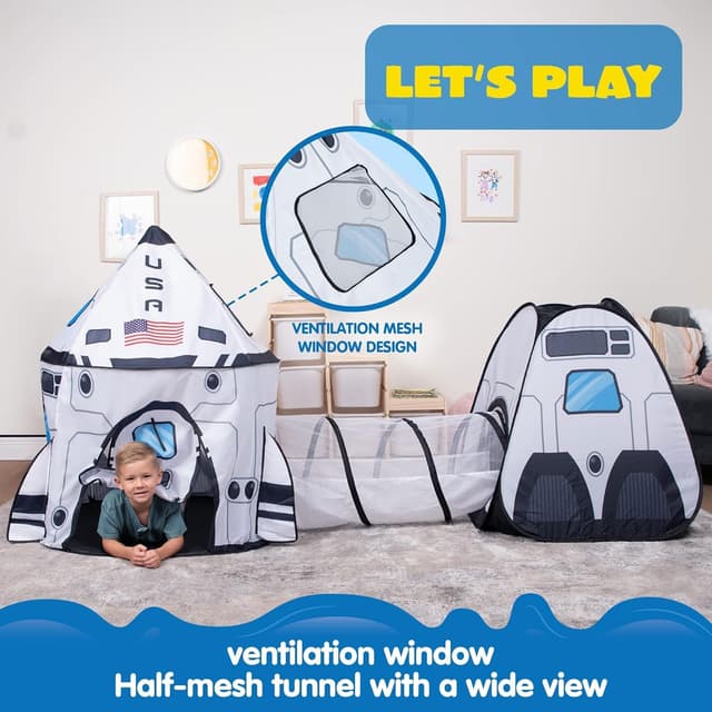 Thumbnail 2 de JOYIN White Rocket Ship Pop up Play Tent Kids spaceship tent 🎪
