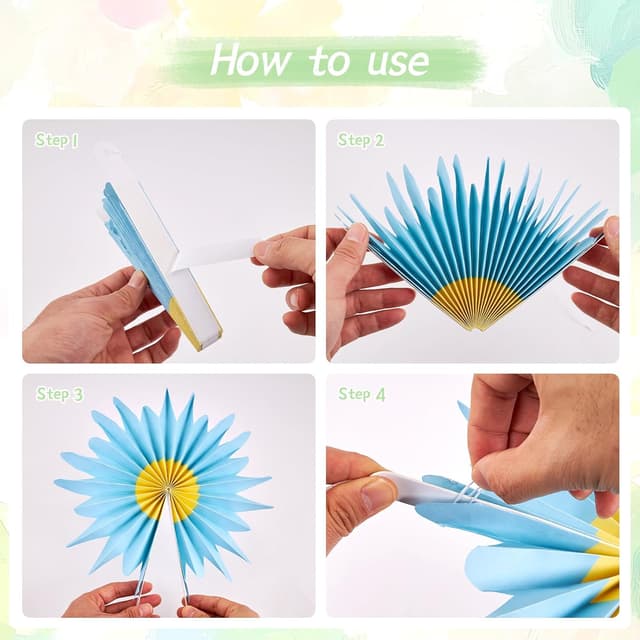 Detalle de SUNBEAUTY 14 Papier-Fächer Deko-Set mit Blumen-Girlande in zarten Pastelltönen