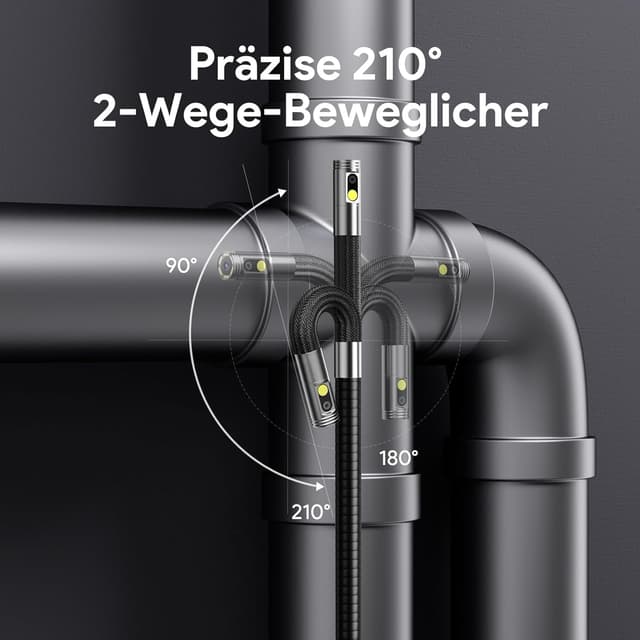Detalle de DEPSTECH DS660 Dual-Linsen Endoskopkamera mit Licht, 1080P und drehbarem Kopf – 5 Zoll IPS Bildschirm