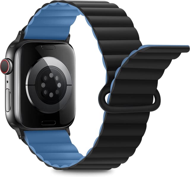 Detalle de Anlinser reversible magnetic Apple Watch strap for 38/40/41/42/44/45/46/49mm (Black/Blue) with adjustable loop