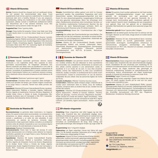 Detalle de WeightWorld Vitamin D3 Gummies 4000 I.E. – 120 zuckerfreie Gummibärchen mit Zitronengeschmack