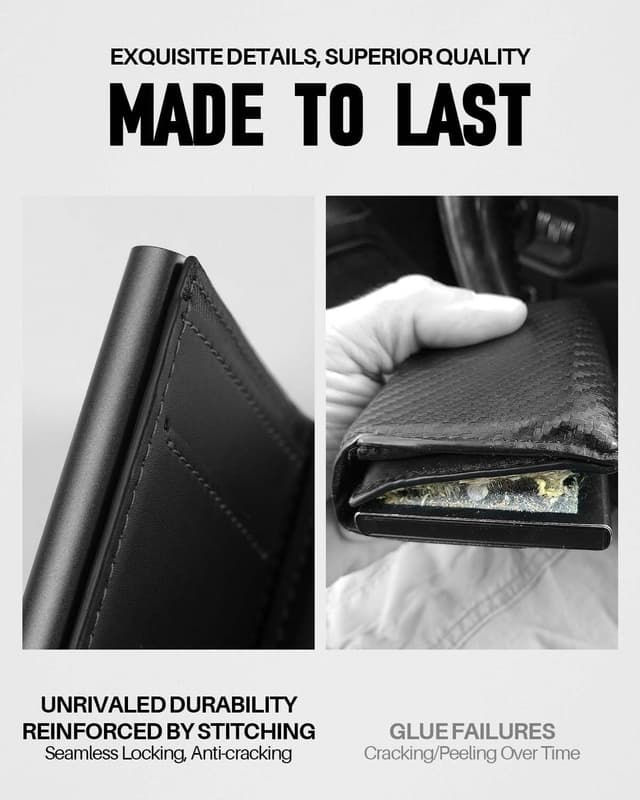 Detalle de MYSHION pop up wallet for men with coin pocket, trifold + ID window (RFID blocking), black