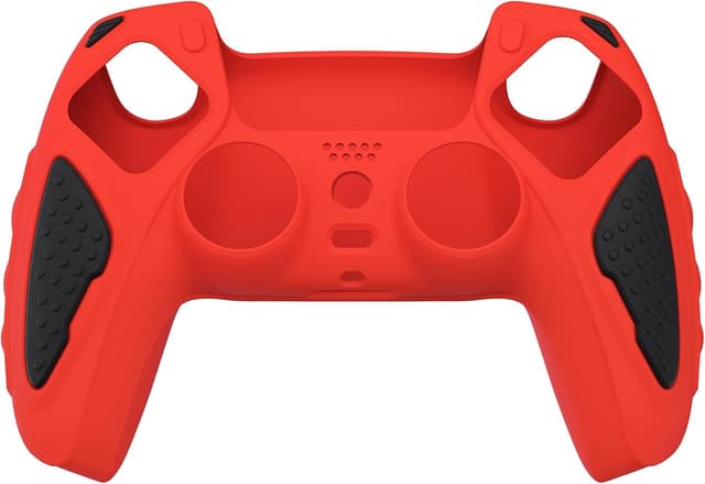 Detalle de PlayVital Knight Edition Passion Red & Black two-tone silicone cover skin for PS5 controller