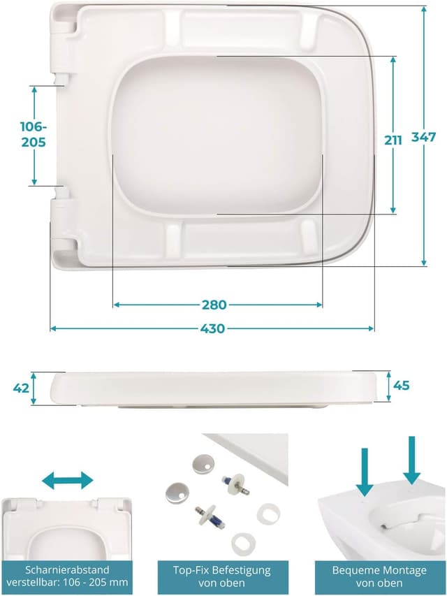 Detalle de Calmwaters® antibakterieller WC-Sitz mit Absenkautomatik für Keramag Renova Nr. 1 Plan (202150/202160) – Duroplast, weiß