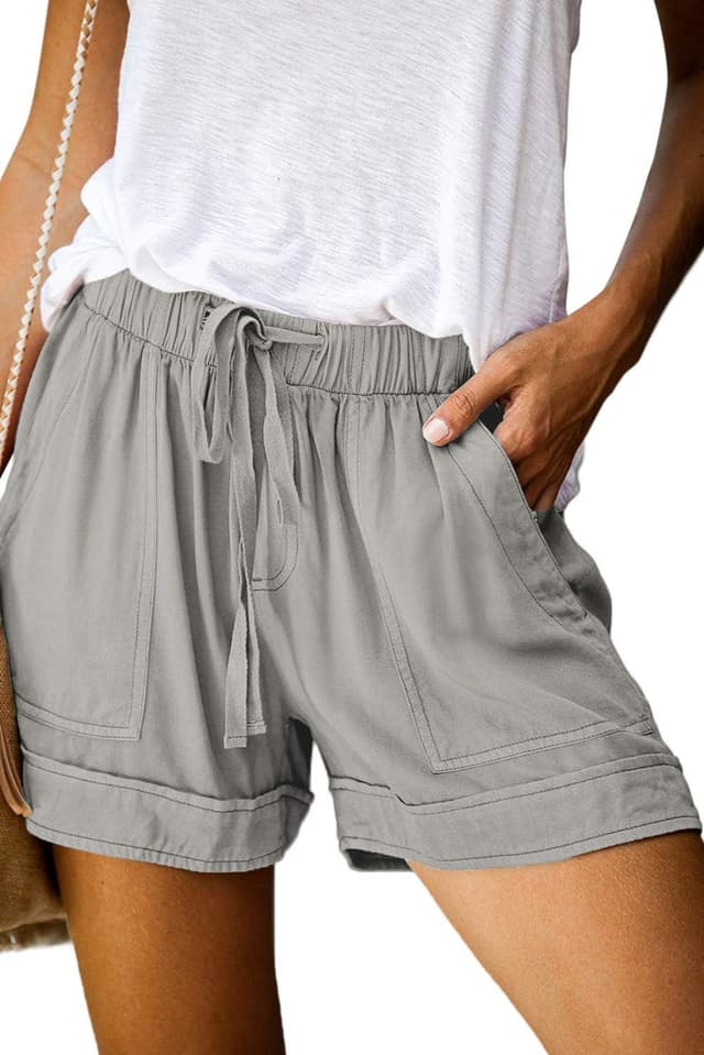 Detalle de HVEPUO Damen Baumwoll-Leinen Shorts mit Gummibund & Kordel – weite Hotpants für Sommer
