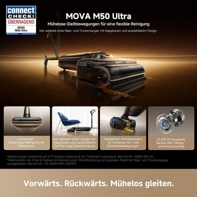 Detalle 2 de Mova M50 Ultra Nass- und Trockensauger mit Roboterarm, 22.000 Pa und faltbarem/ausziehbarem Griff