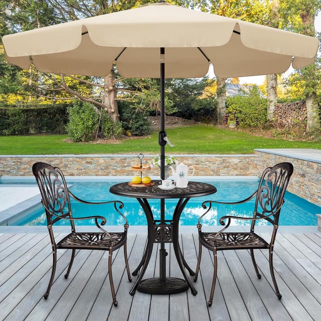Detalle 2 de Yaheetech Table de jardin ronde design vintage en aluminium bronze, avec trou pour parasol et patins réglables (Ø 78 cm)