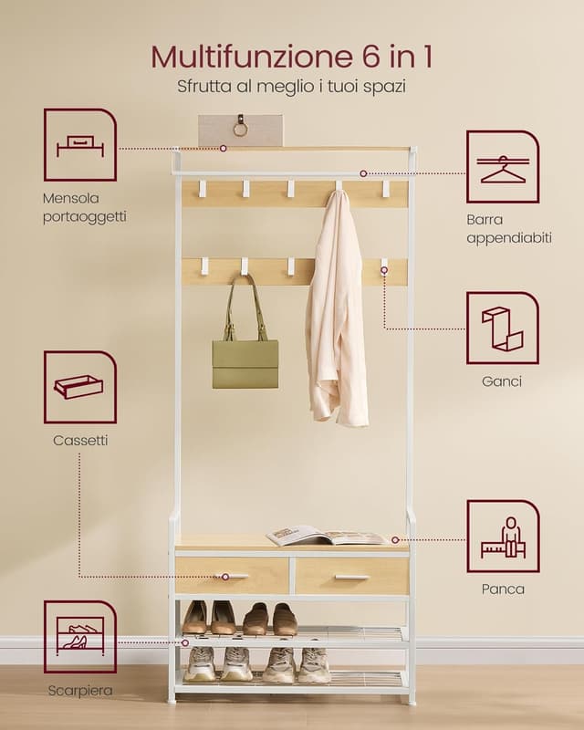 Detalle de VASAGLE HSR429YA01 Appendiabiti ingresso 30x181,6 cm