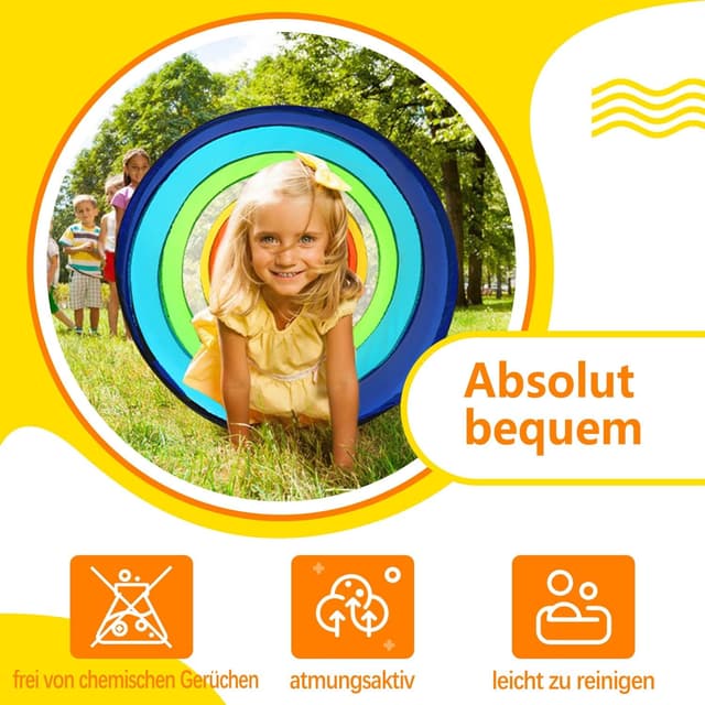 Detalle de Wilwolfer Kinder-Spieltunnel mit Mesh-Seiten (180 cm) – klappbares Outdoor-Spielzelt im Regenbogen-Design