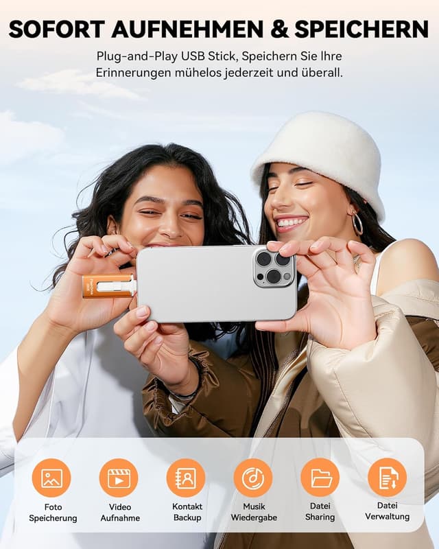 Detalle de SUDEHO USB Stick 256 GB für iPhone (MFi-zertifiziert) – 4-in-1 Flashlaufwerk mit Plug-and-Play Backup