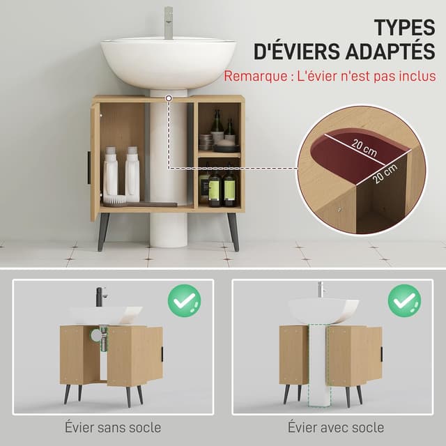 Detalle 2 de HOMCOM Meuble sous lavabo salle de bain industriel en chêne (60 x 30 x 59,5 cm) avec porte à fermeture progressive